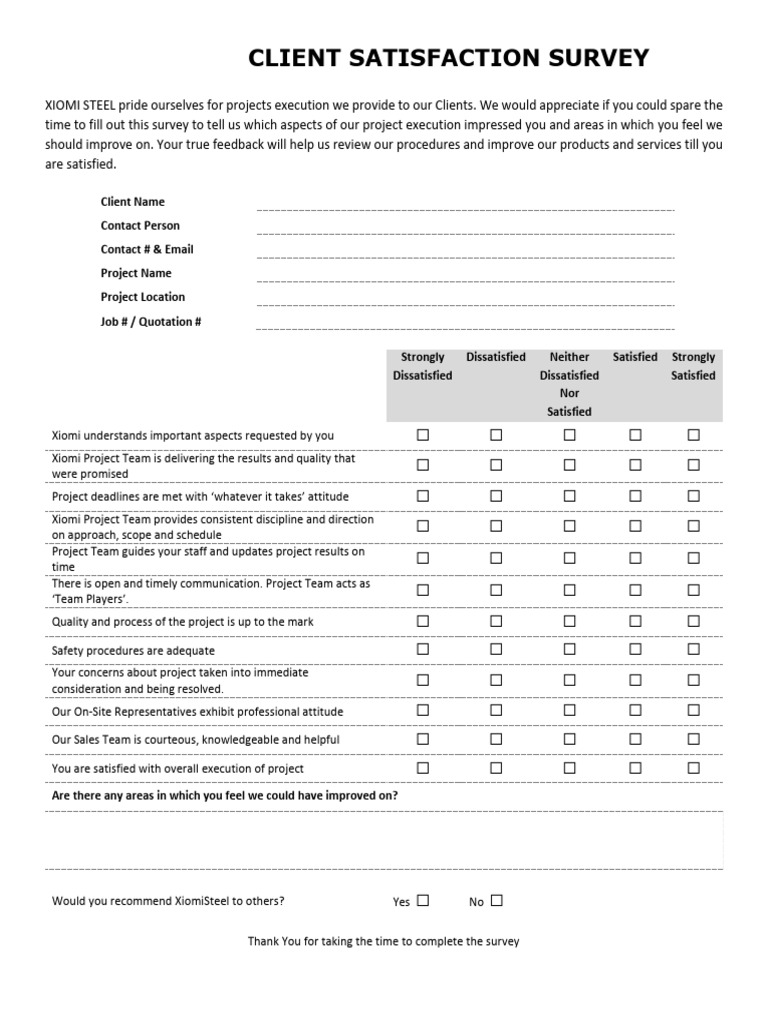 Client Satisfaction Survey Form - Sales | PDF | Business | Social ...
