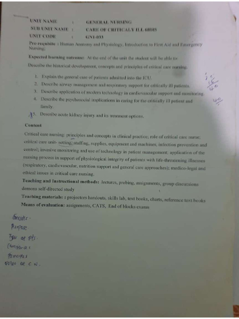 Critical Care Course Outline.. | PDF
