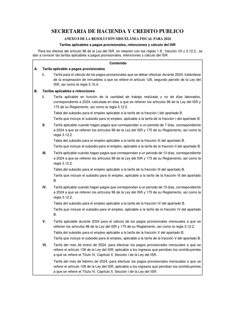 Tarifas ISR 2024: Pagos y Retenciones | PDF | Impuesto sobre la renta ...