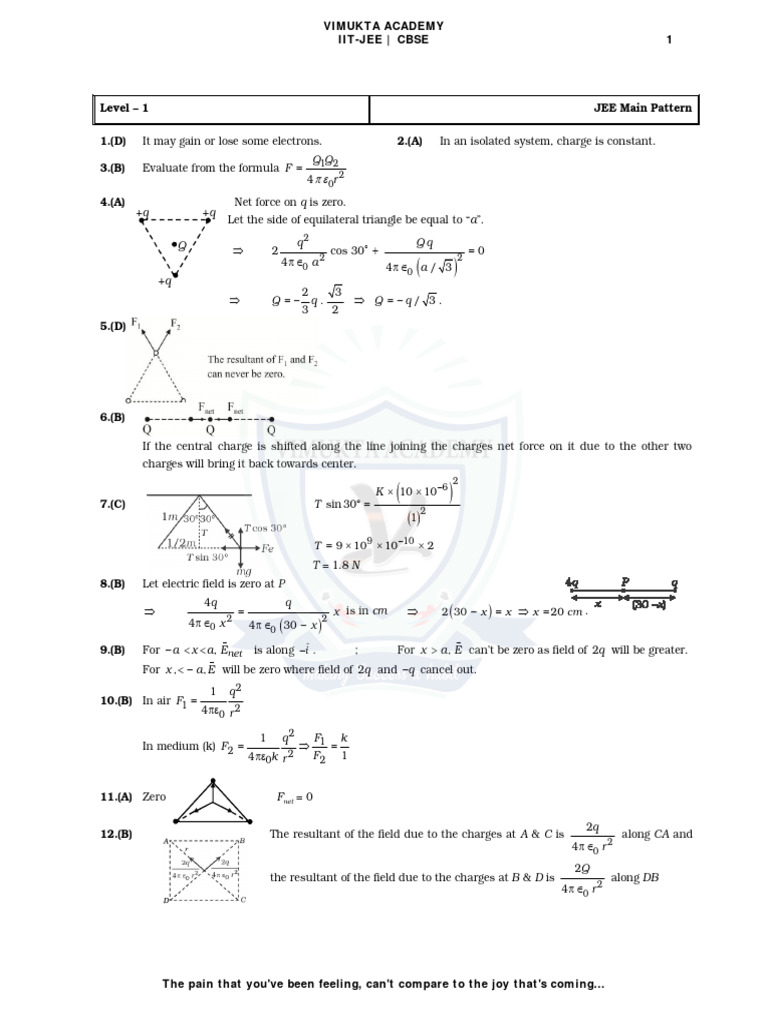Electrostatics Level 1 Solutions PDF Force Metrology