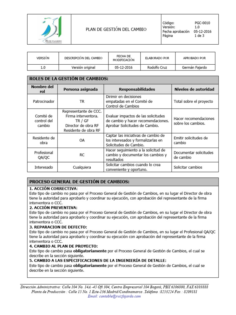 PLan de gestion del cambio | PDF | Presupuesto