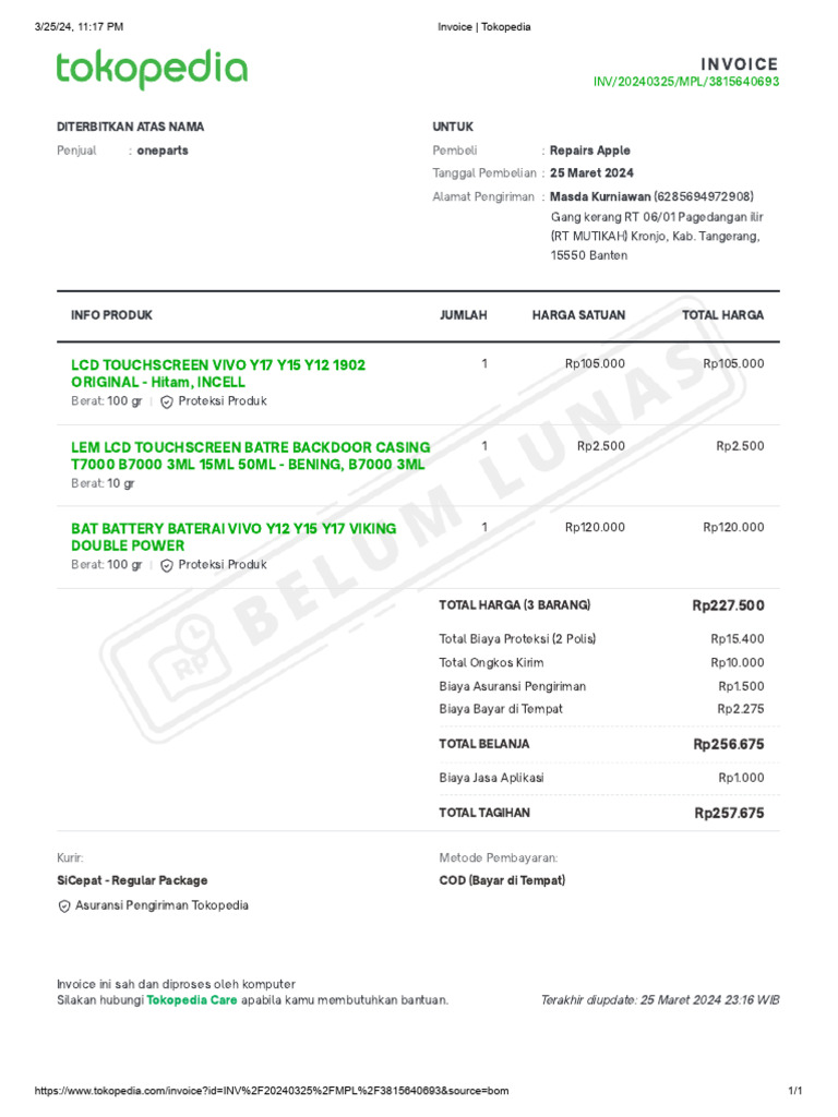 Invoice tokopedia pdf