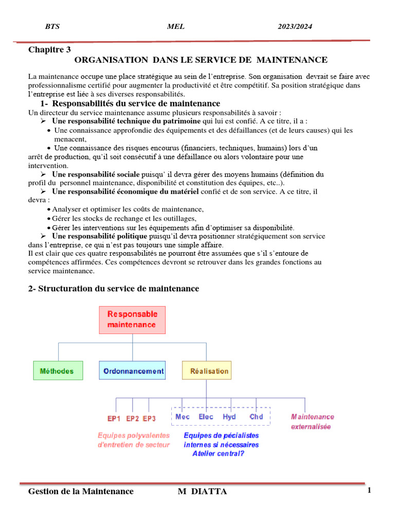 Organisation du Service de Maintenance | PDF | Planification | Business