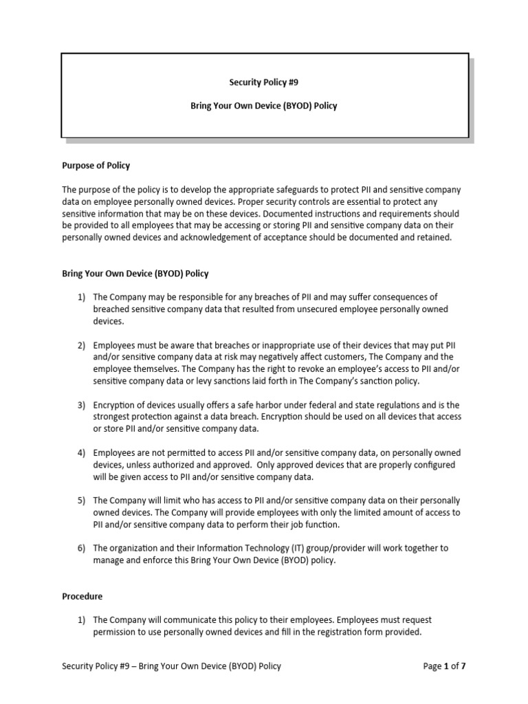 Security Policy #9 - BYOD Policy | PDF | Encryption | Password