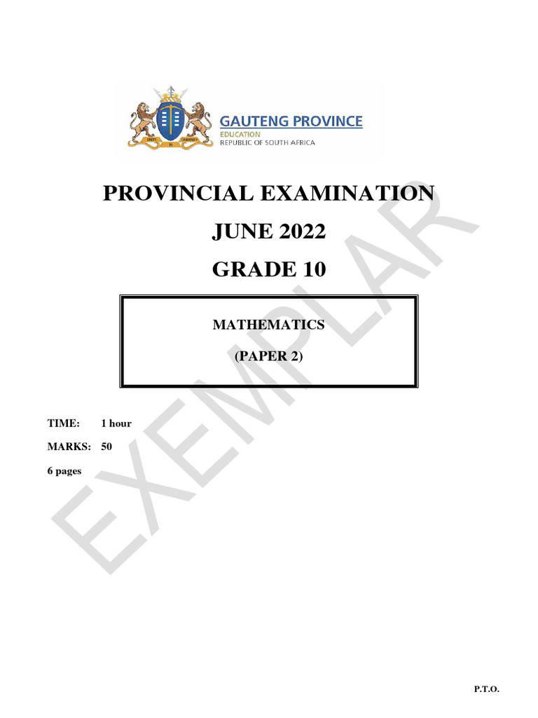 Grade 10 Mathematics Exam Paper 2 | PDF | Elementary Geometry ...