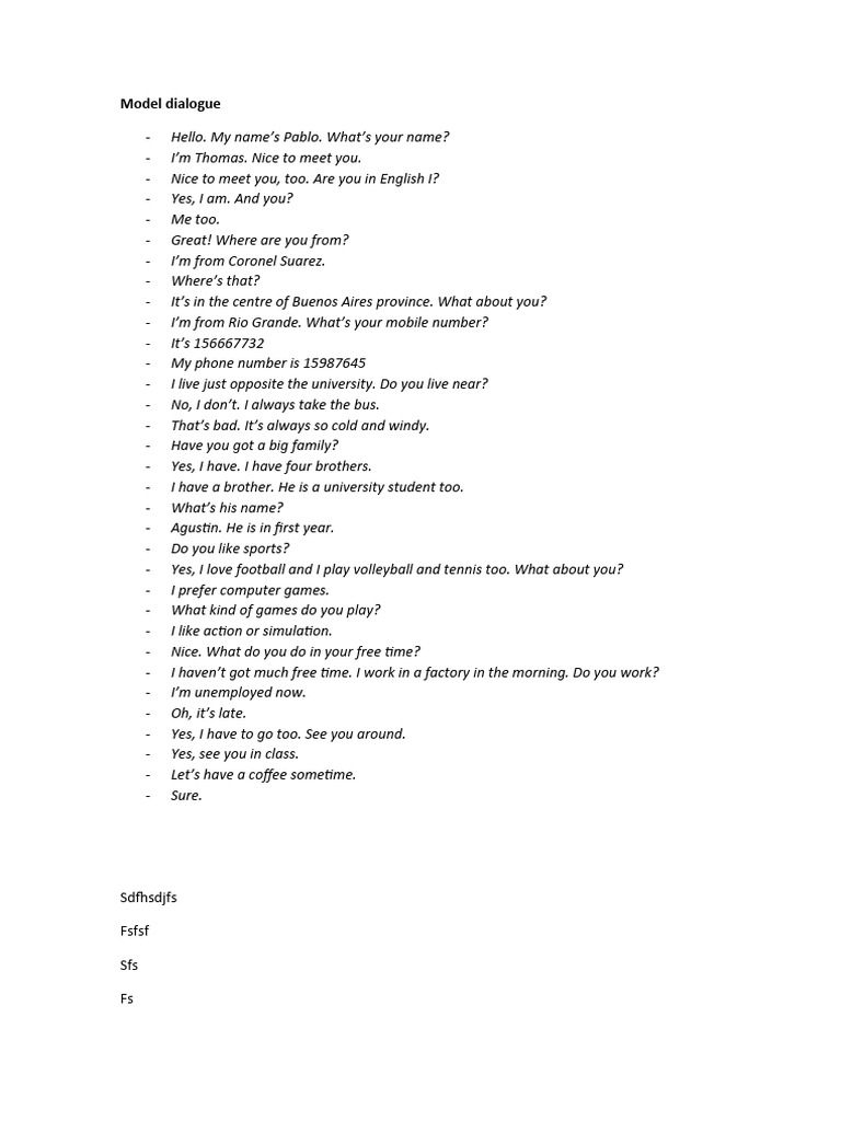 Model Dialogue | PDF | Lifestyle
