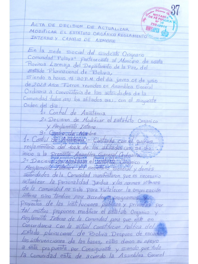 A Ta de Decision de Actualizar Modificar El Estatuto y Reglamento ...