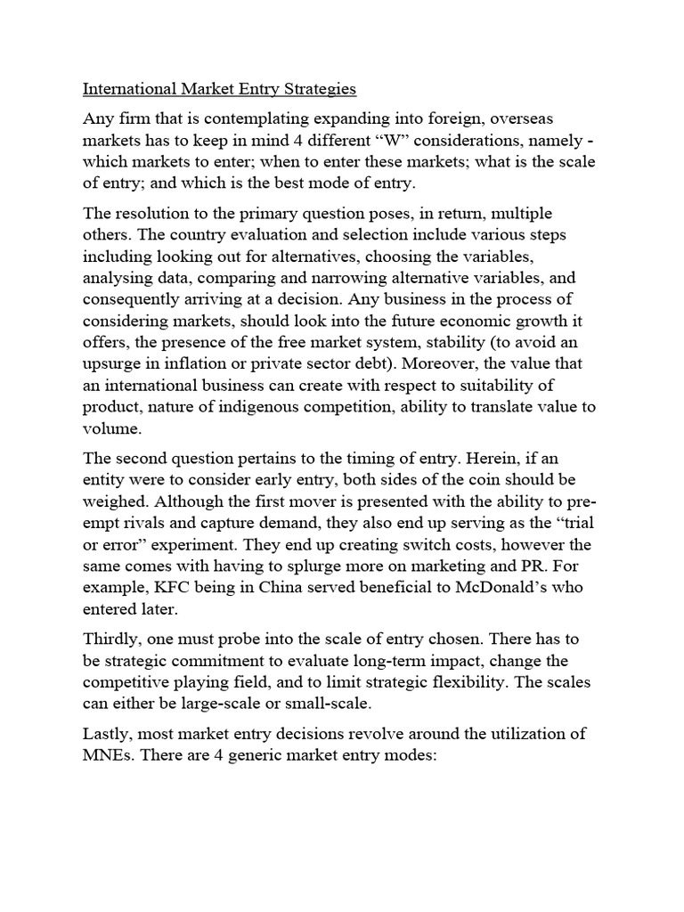International Market Entry Strategies Pdf Joint Venture License