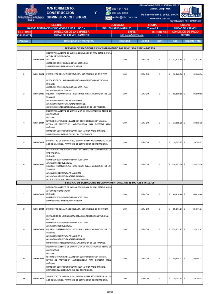 Cotizacion Rig 801 | PDF | Soldadura | Construcción