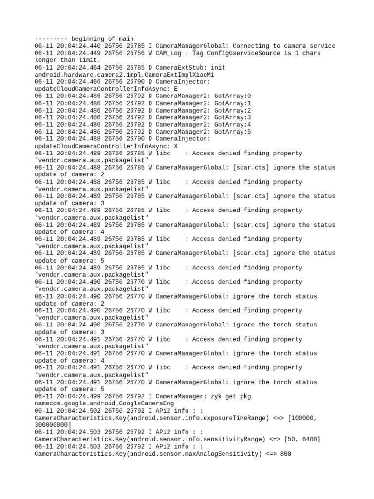 Camera Service Connection Logs | PDF | System Software | Software