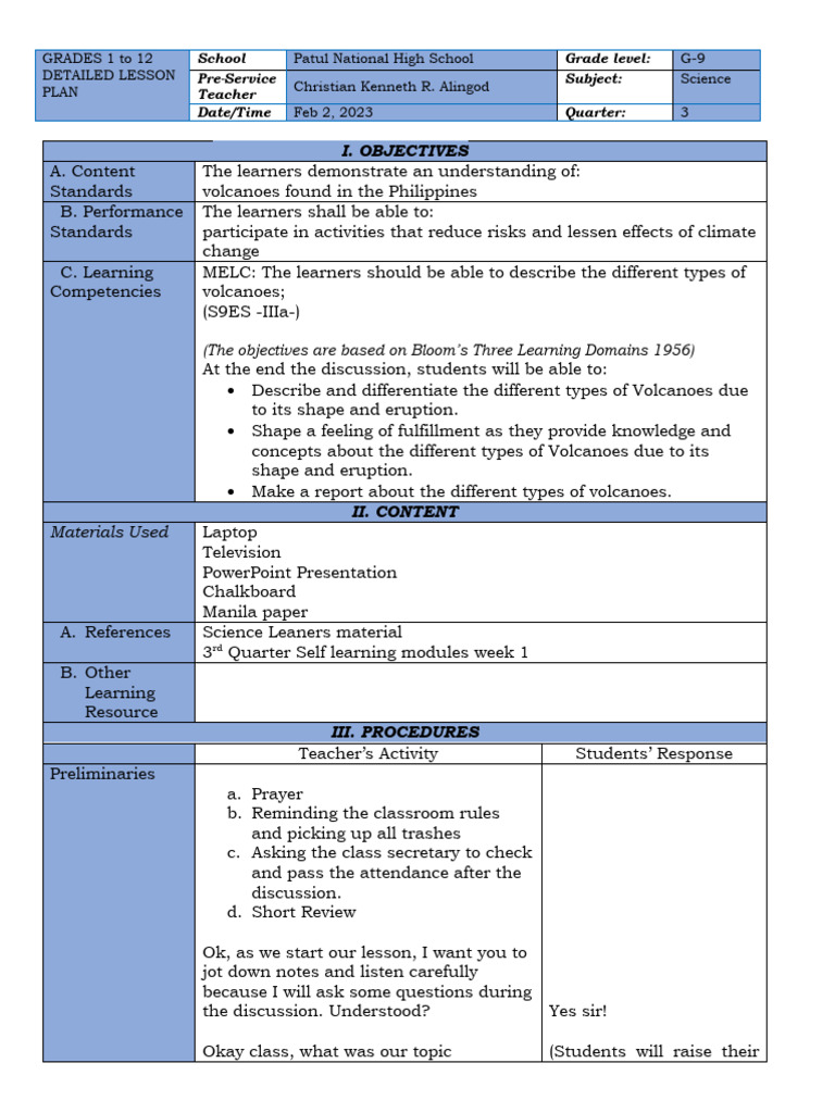 3rd Qt. Grade 9 DLP DAY 3 | PDF | Types Of Volcanic Eruptions | Volcano