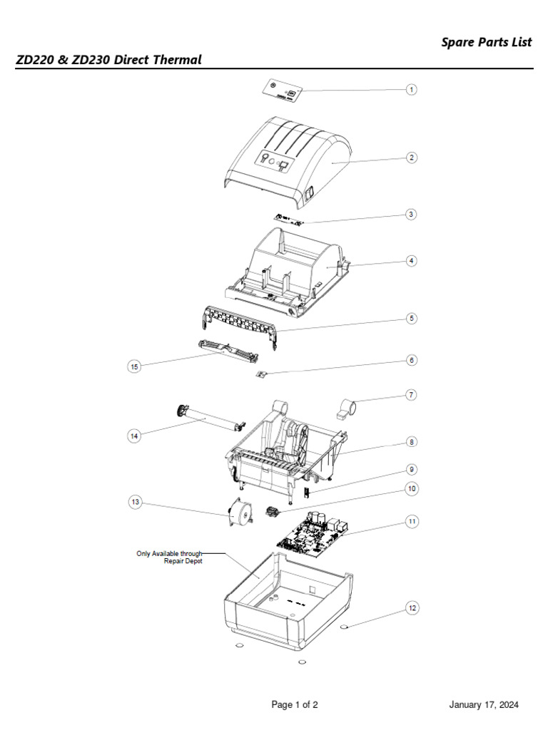 zd220 zd230 Direct Thermal Parts Catalog | PDF | Printer (Computing)