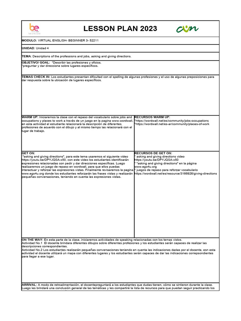 Lesson Plan Mayo 2-4 Unit 4 | PDF | Crecimiento personal y profesional ...