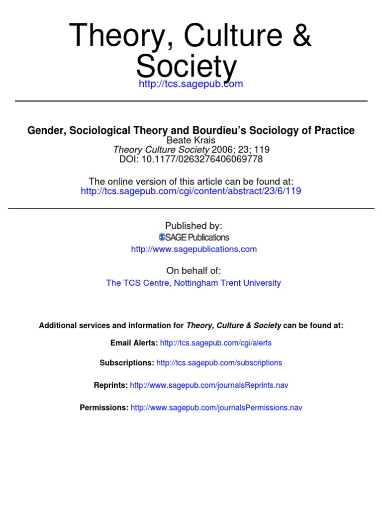 Society Theory, Culture &: Gender, Sociological Theory and Bourdieu's ...