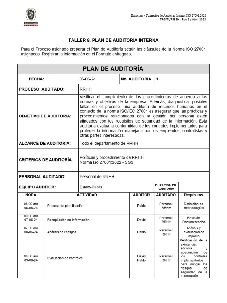 Plan de Auditoría Interna ISO 27001 RRHH | PDF | Auditoría | Business