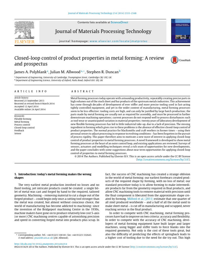 Closed Loop Control of Product Properties in Me 2014 Journal of ...