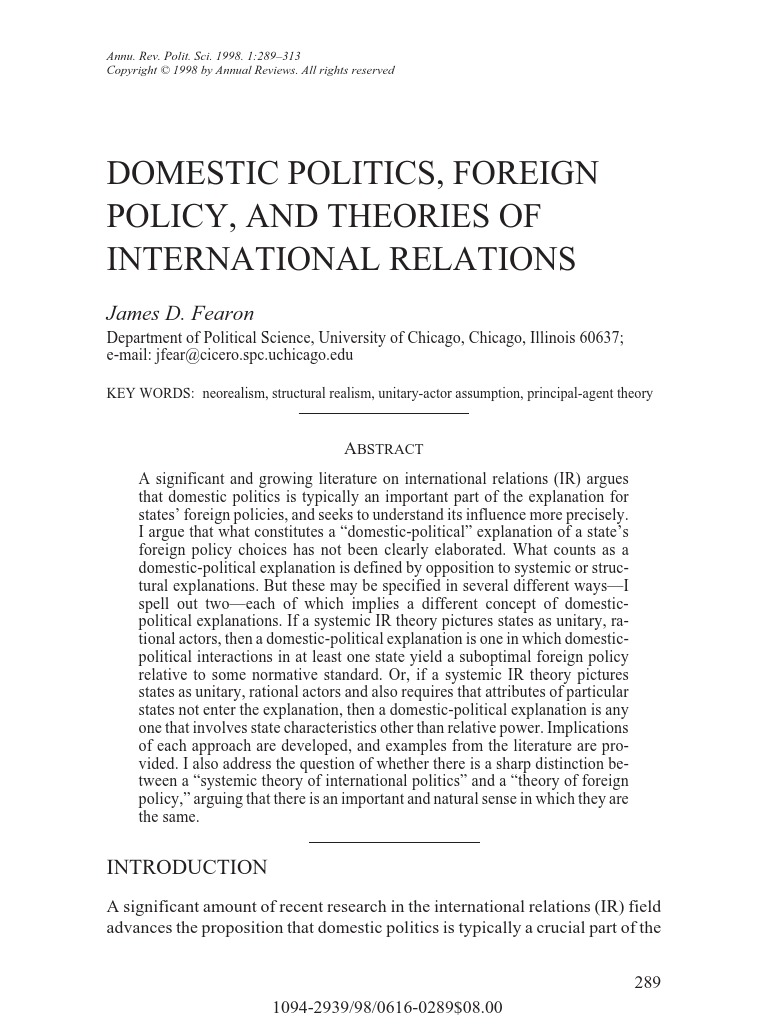 Domestic Politic - Foreign Policy - and Theories of IR | PDF ...