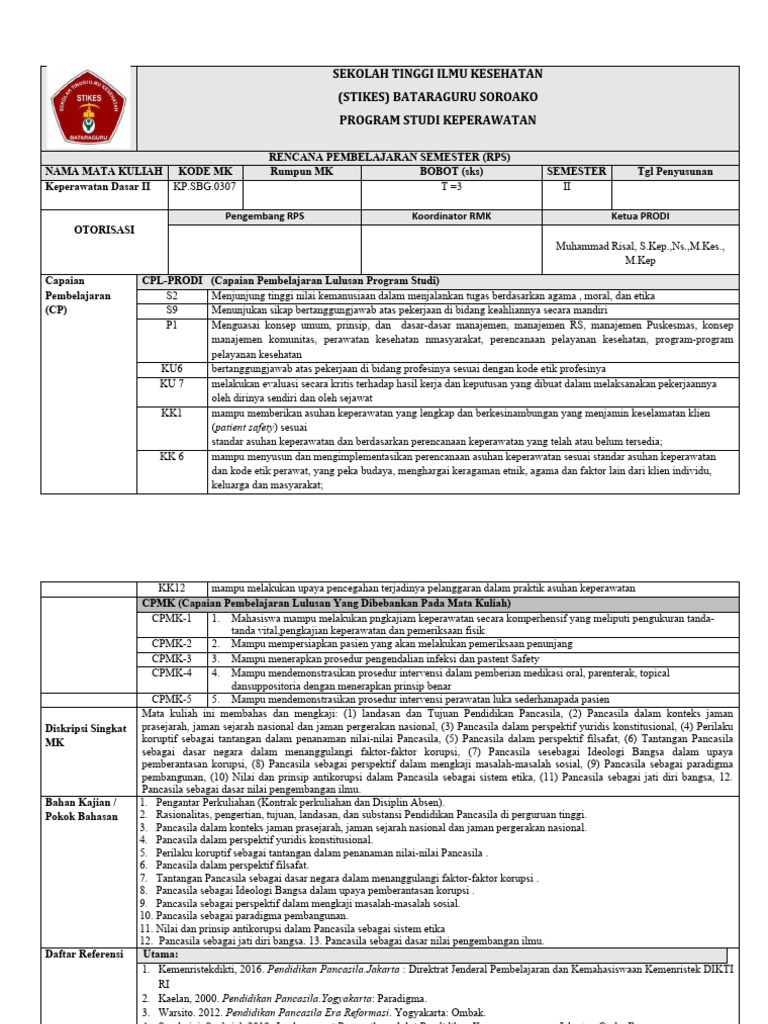 RPS Keperawatan Dasar II STIKES Bataraguru | PDF