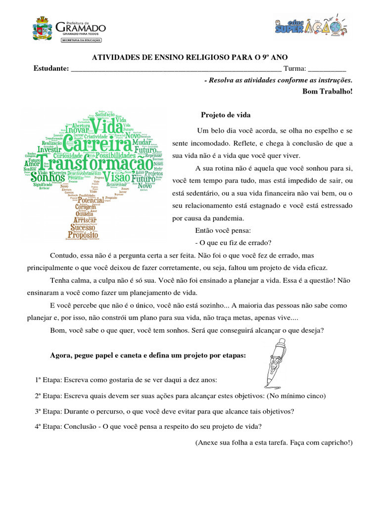 Atividades ALUNO_9º ano - Ensino Religioso | PDF | Vida