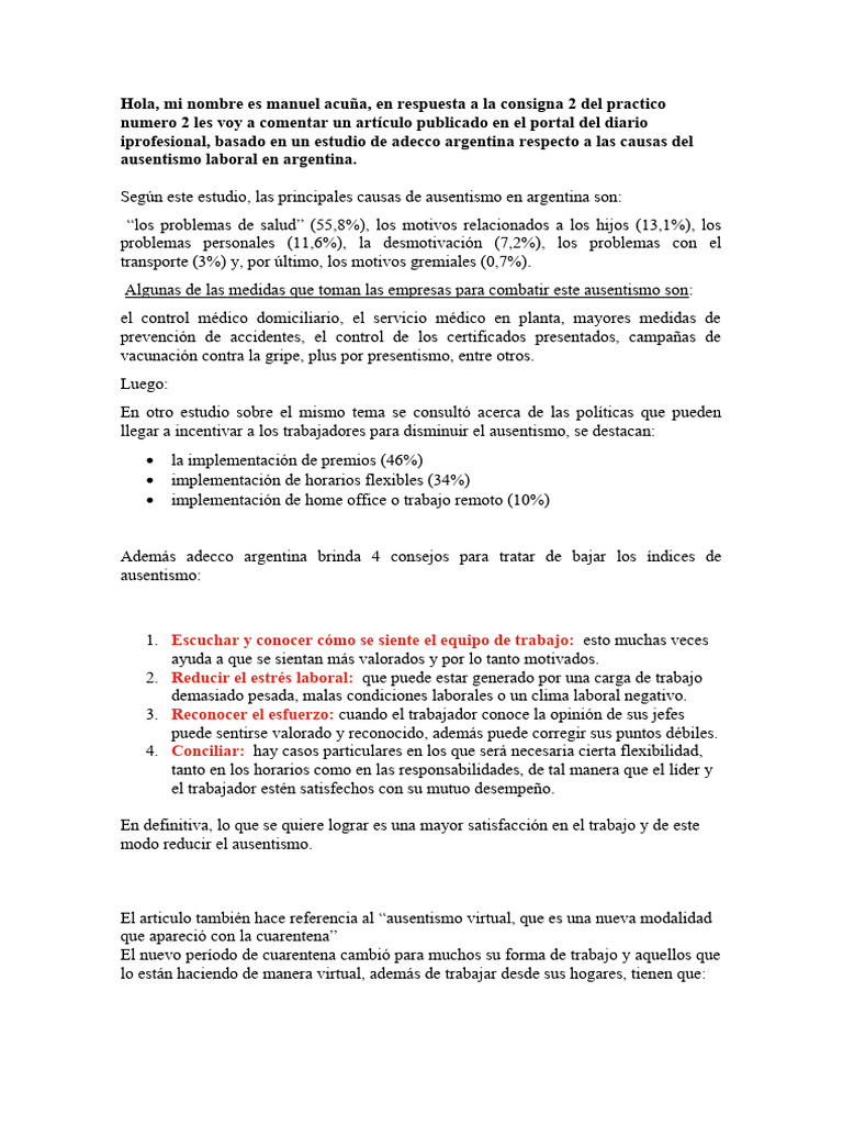 Cómo Combatir El Ausentismo Laboral | PDF
