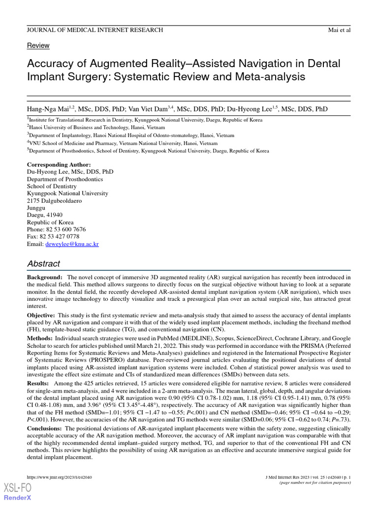Accuracy of Augmented RealityAssisted Navigation in Dental Implant