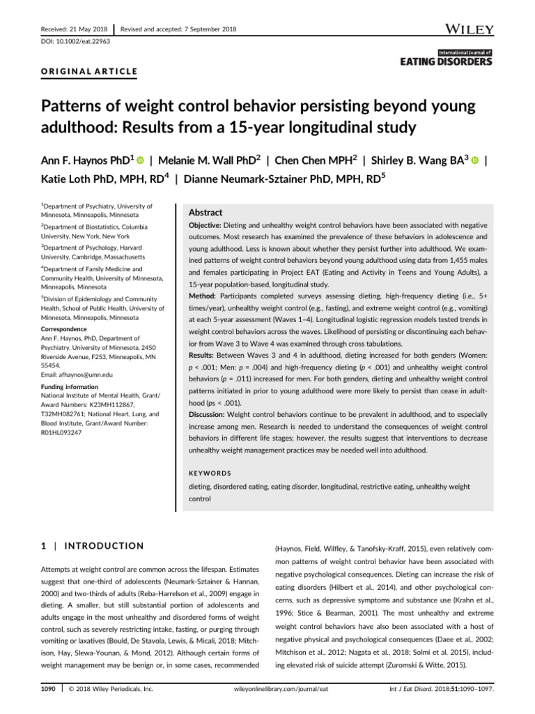 Longitudinal Study on Weight Control Behaviors | PDF | Dieting ...