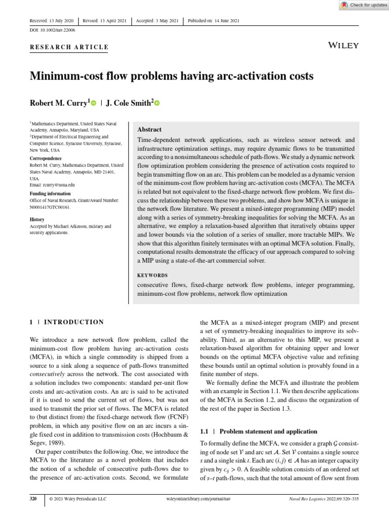 Minimum cost flow problems having arc activation costs pdf