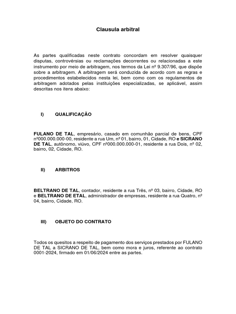 Clausula Arbitral Edelberto | PDF | Arbitragem | Sentença (jurídico)