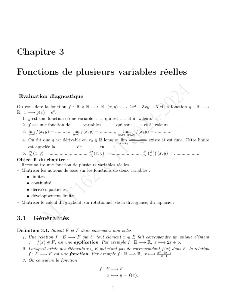 Exercices sur les fonctions de plusieurs variables | PDF | Pente ...