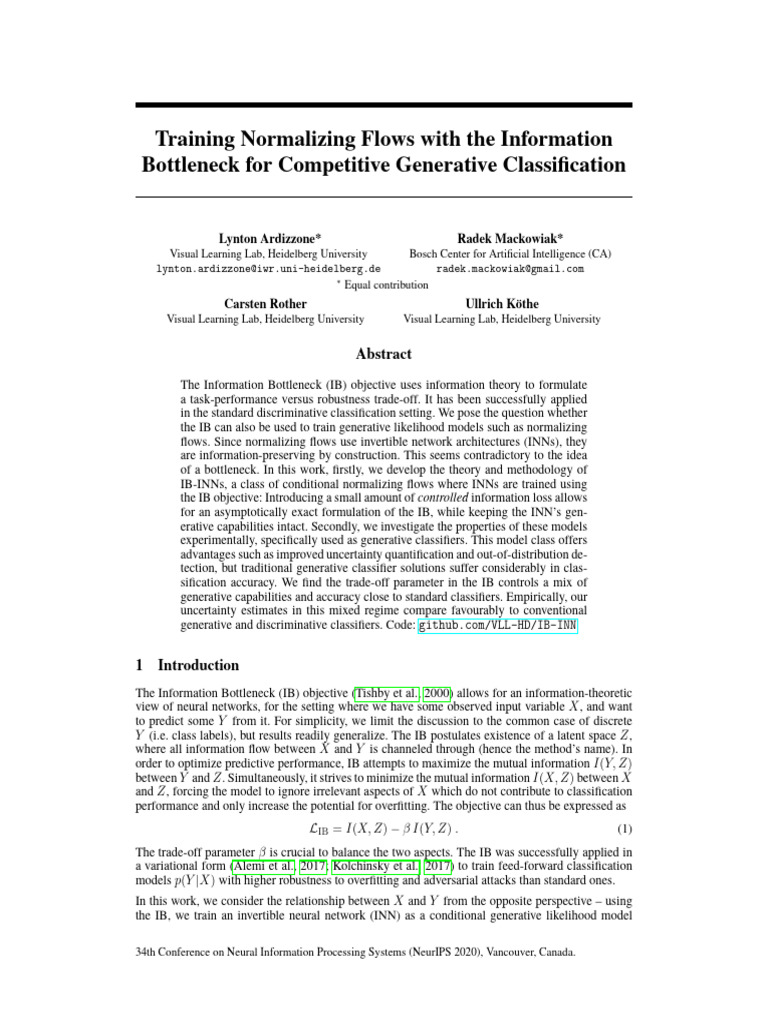 IB-INNs for Generative Classification | PDF | Machine Learning ...