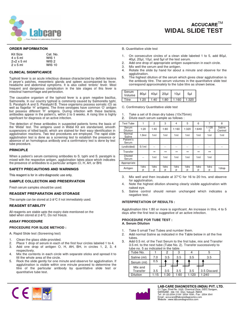 16 17 -Widal Slide Test 4-5mL | PDF | Salmonella | Medical Specialties