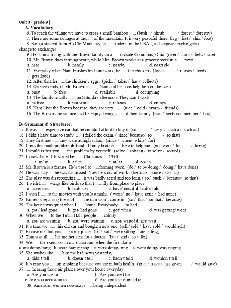 Unit 3 Grade 9 A Vocabulary Pdf