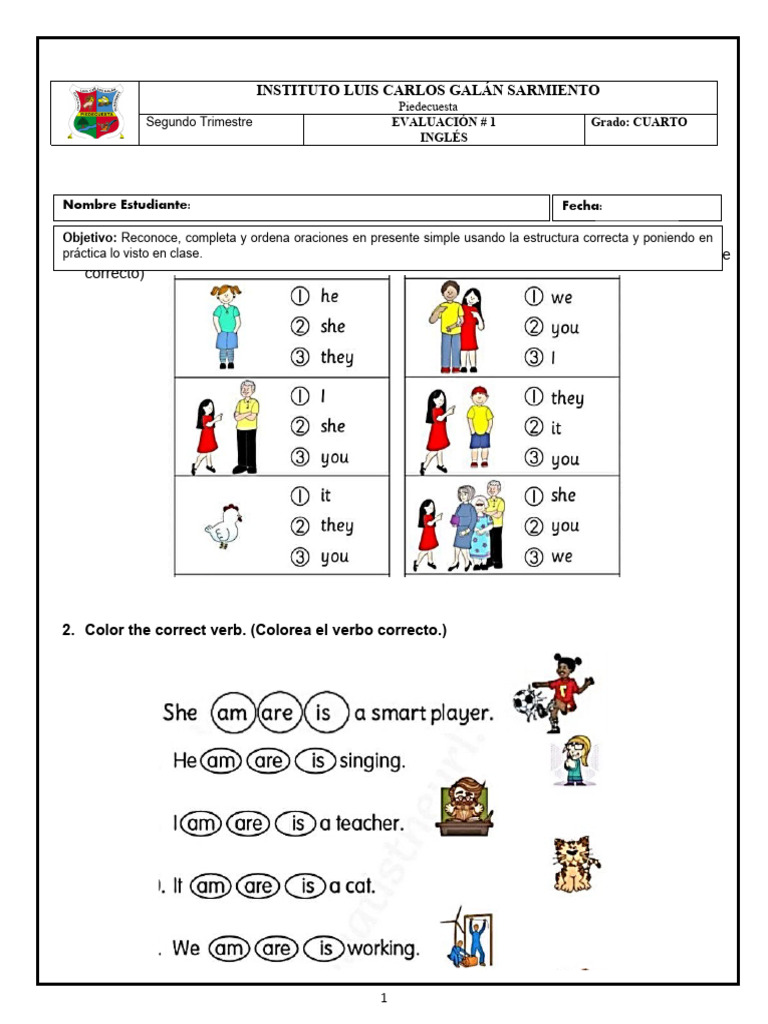 Evaluación de Inglés para Cuarto Grado | PDF
