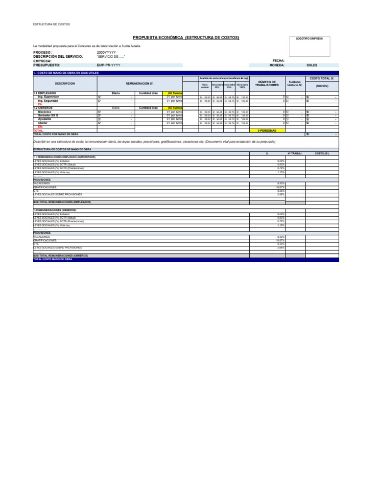 Copia de Formato de Estructura de Costos Rev. 1 | PDF | Economias ...