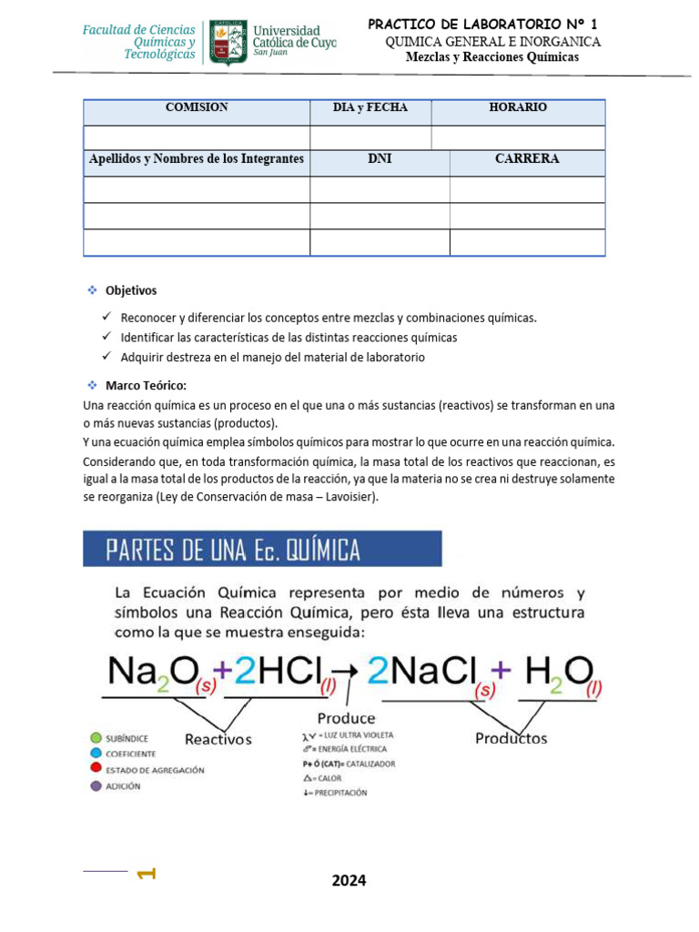 Lab. RX Quimicas | Descargar gratis PDF | Reacciones químicas | Química