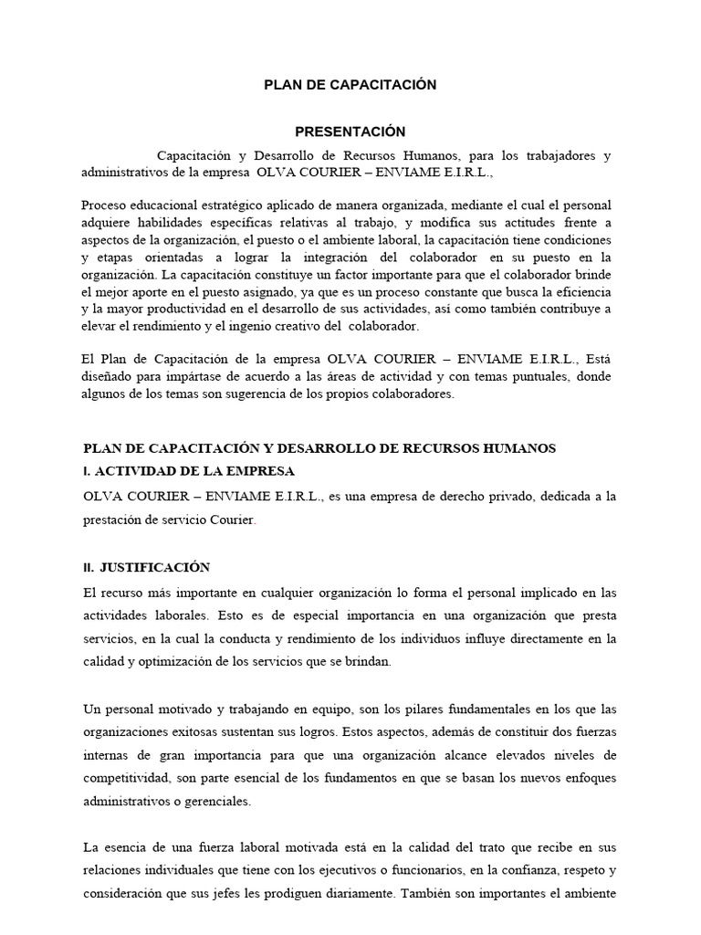 Plan de Capacitación para OLVA COURIER | PDF | Gestión de recursos ...