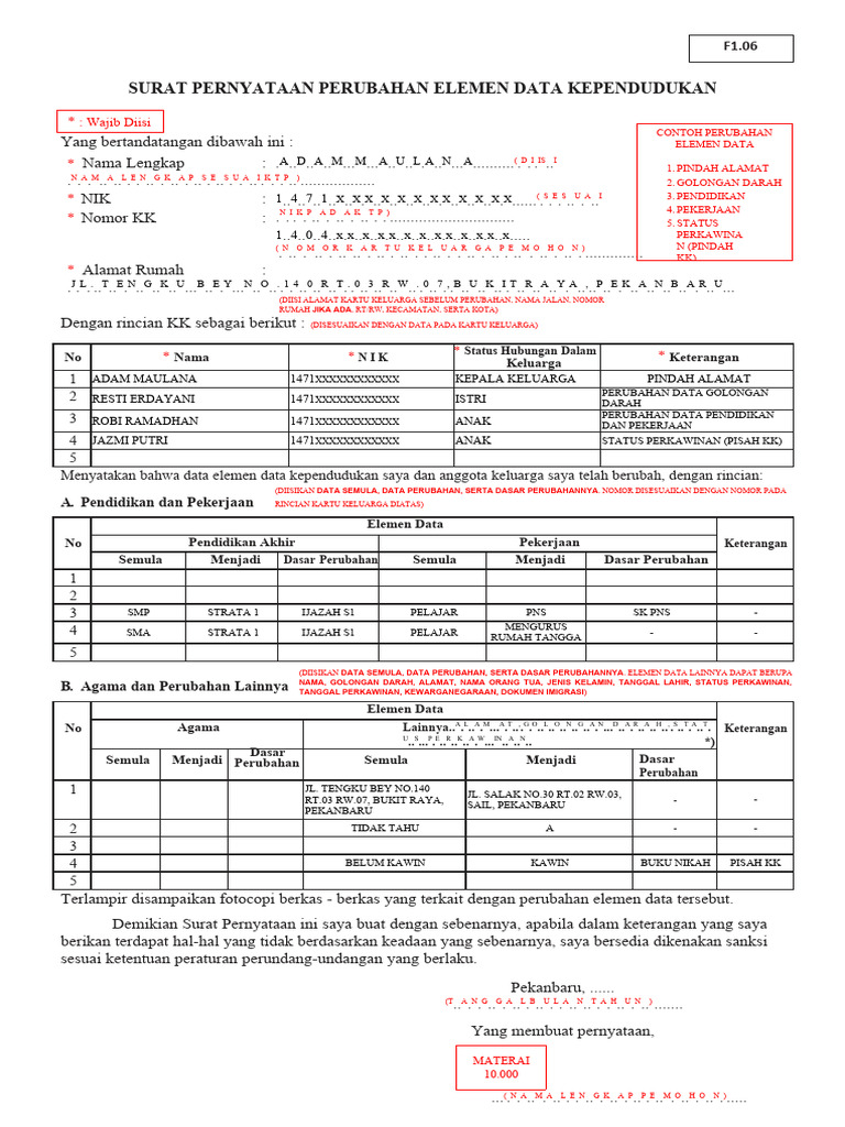 Perubahan Data KK | PDF