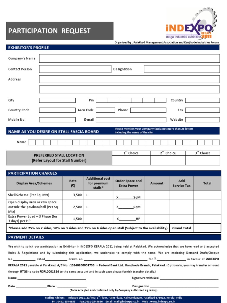 Exhibitor Participation Request for iNDEXPO 2011 | PDF | Government ...