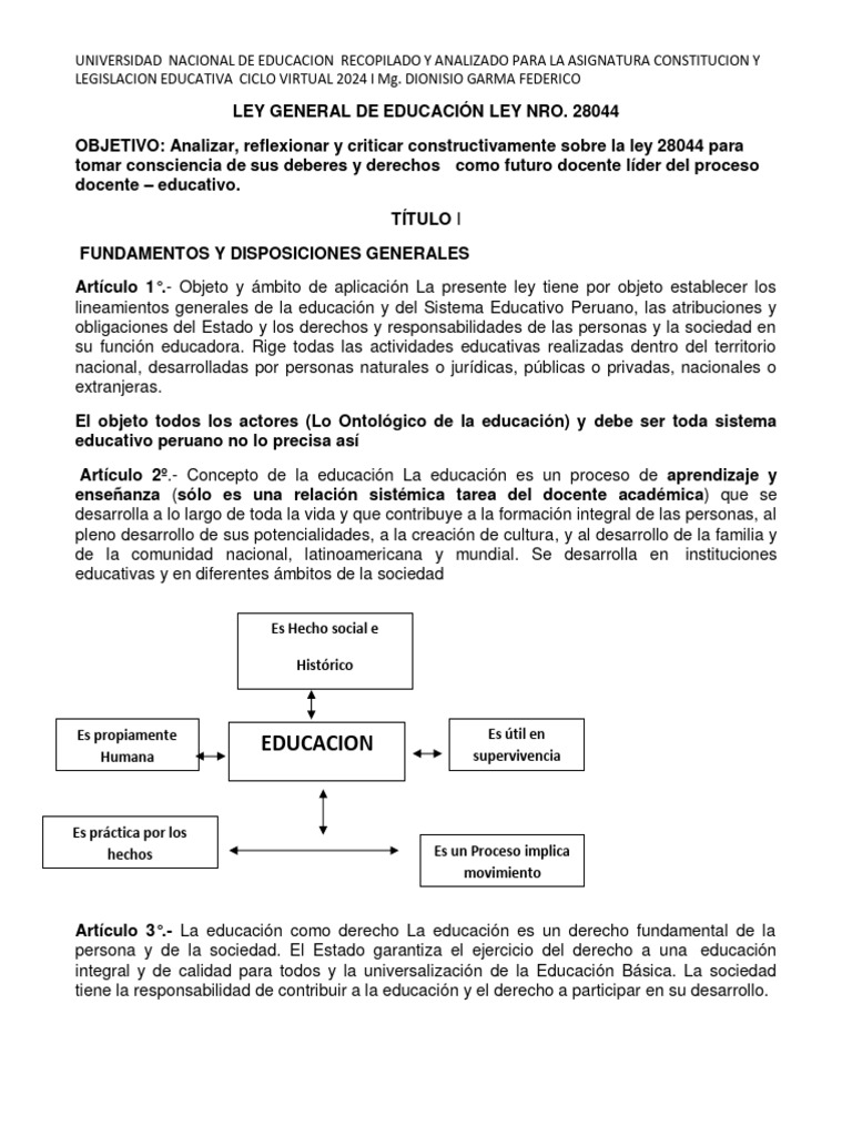 Analisi Ley 28044 Del 2024 | PDF | Educación primaria | Plan de estudios