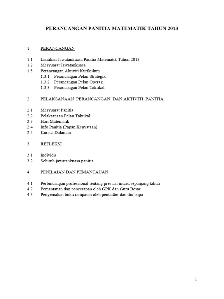 Perancangan Panitia Matematik Tahun 2013 Pdf