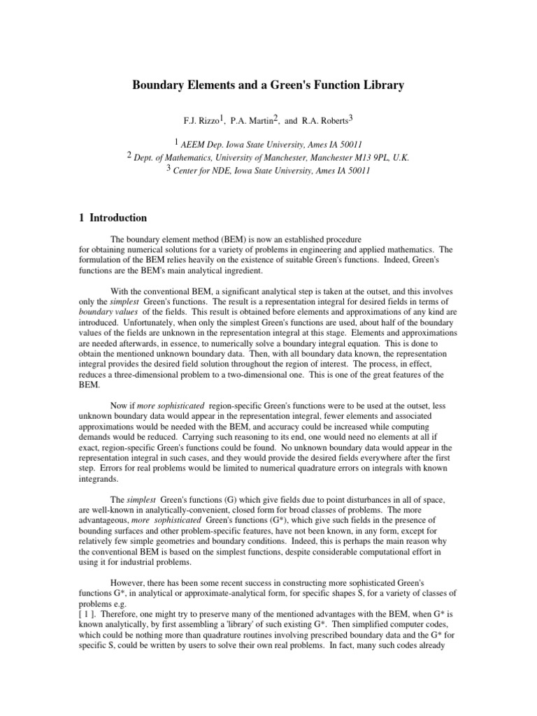 Boundary elements and a green s function library pdf boundary