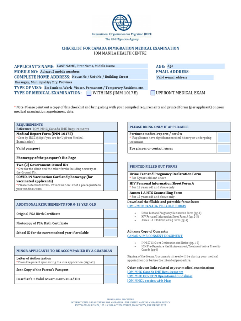 Canada Immigration Medical Exam Checklist | PDF | Government And Personhood