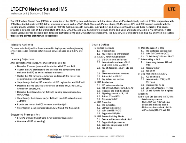 Award - LTE-EPC Networks and IMS | PDF | Ip Multimedia Subsystem ...