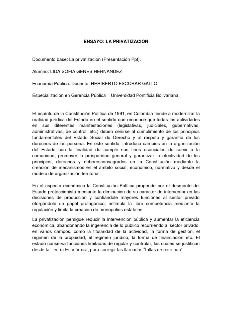 Impacto de la Privatización en Colombia | PDF | Privatización | Empresa ...