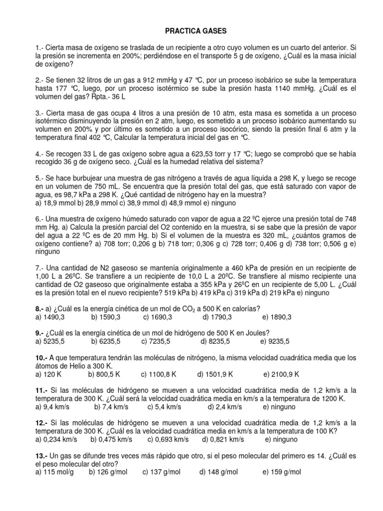 Ejercicios de Gases Ideales y Reales | PDF | Gases | Mole (Unidad)