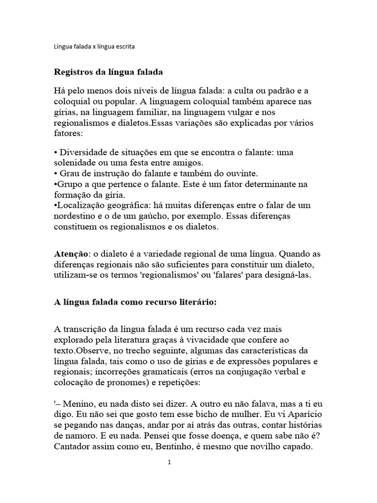 Diferenças entre Língua Falada e Escrita | PDF | Escrita | Comunicação