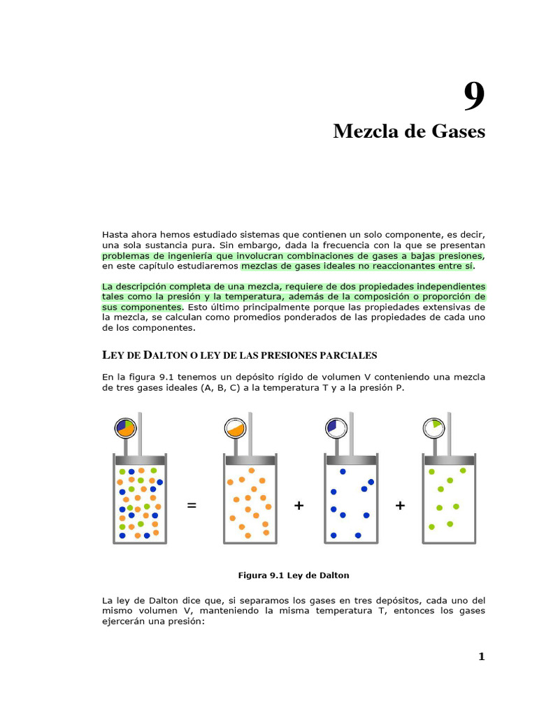 Cap. 9 - Mezcla de Gases | PDF | Gases | Mole (Unidad)