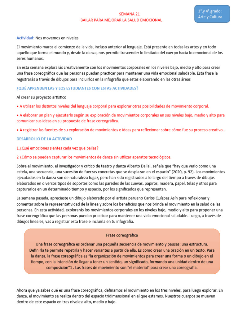 Danza y Salud Emocional: Niveles de Movimiento | PDF | Bailes | Las ...