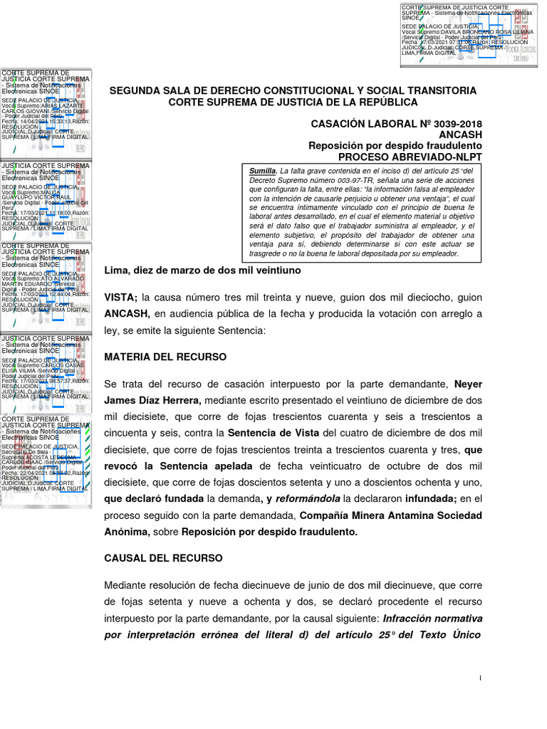 1.- SENTENCIA LABORAL | PDF | Derecho laboral | Ley procesal