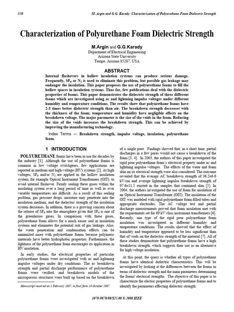 Characterization of Polyurethane Foam Dielectric Strength: M.Argin G.G ...